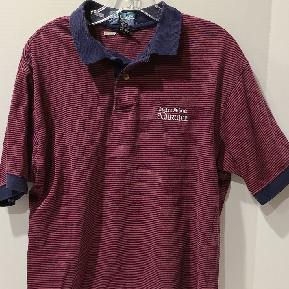 Large-Striped Polo-Staten Island Advance Newspaper tee-Pique-Red/blue-New York
